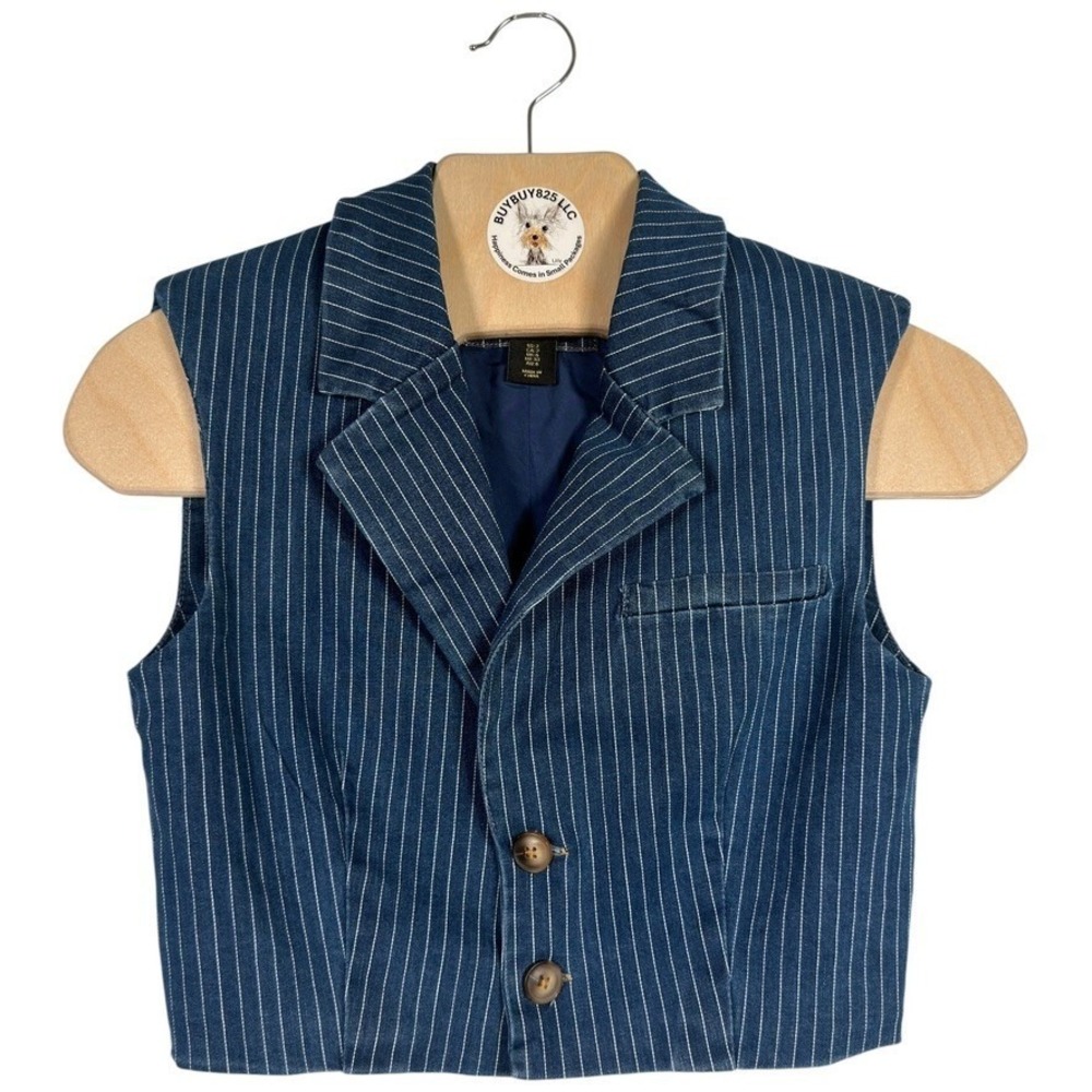 House of Harlow 1960 Pinstripe Denim Vest Wide Leg Pants Set Size 2 - Picture 2 of 10